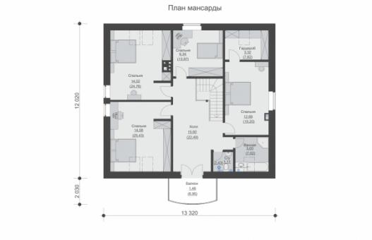 Одноэтажный с мансардой, балконом, камином и шестью спальнями